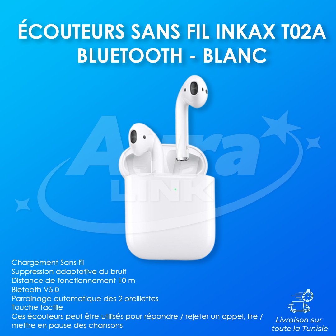 ÉCOUTEURS SANS FIL INKAX T02A BLUETOOTH - BLANC