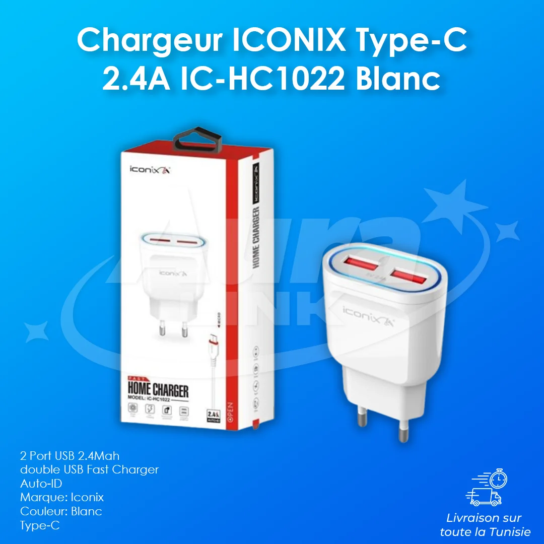 Chargeur ICONIX Type-C 2.4A IC-HC1022 Blanc