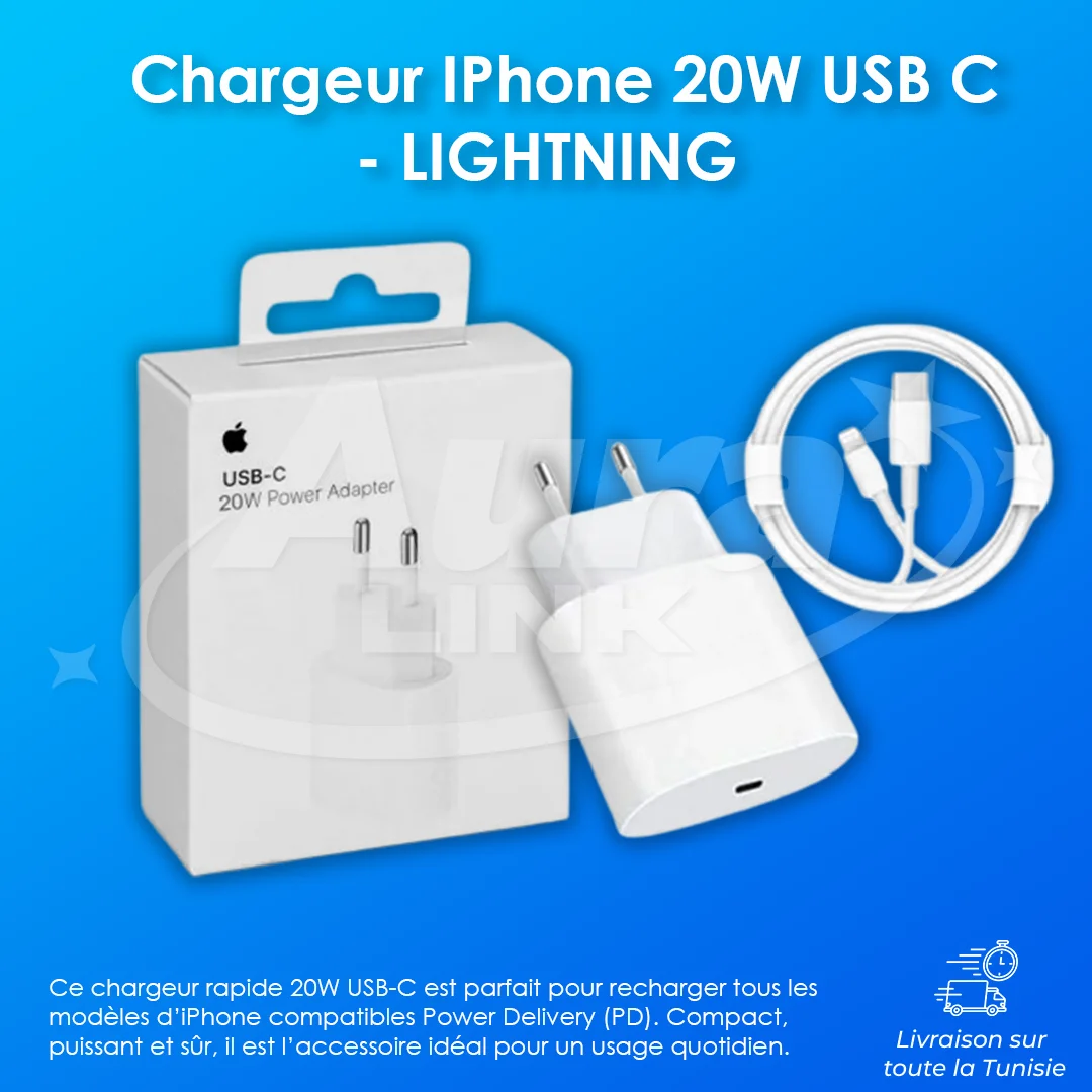 Chargeur IPhone 20W USB C - LIGHTNING