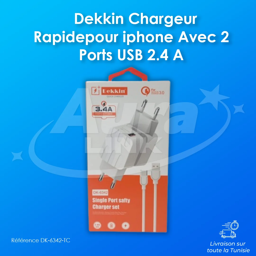 Dekkin Chargeur Rapidepour iphone Avec 2 Ports USB 2.4 A