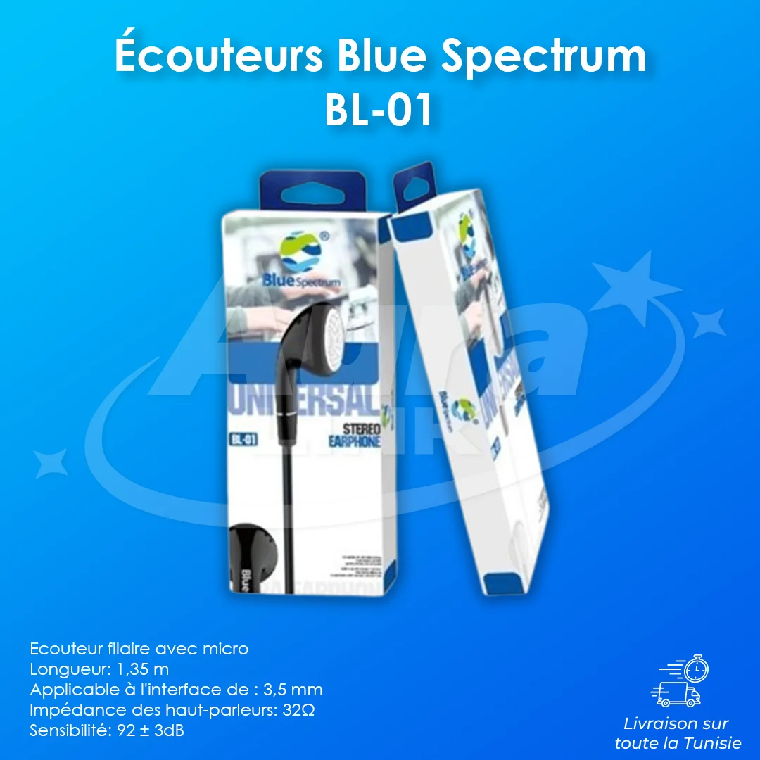 Blue Spectrum Ecouteur BL-01 – Extra Bass Stéréo Earphones