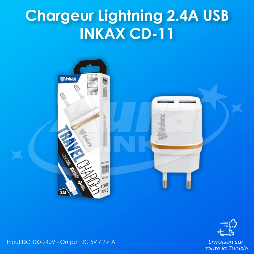 Chargeur Lightning 2.4A USB INKAX CD-11